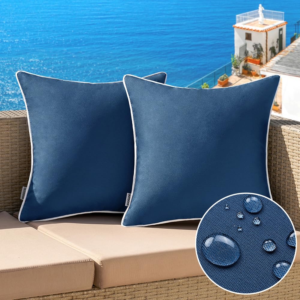 MIULEE pack of 2 outdoor pillow covers in navy blue for patio styling