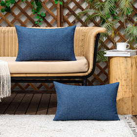 MIULEE pack-of-2 navy pillow covers for patio chairs and sofas.