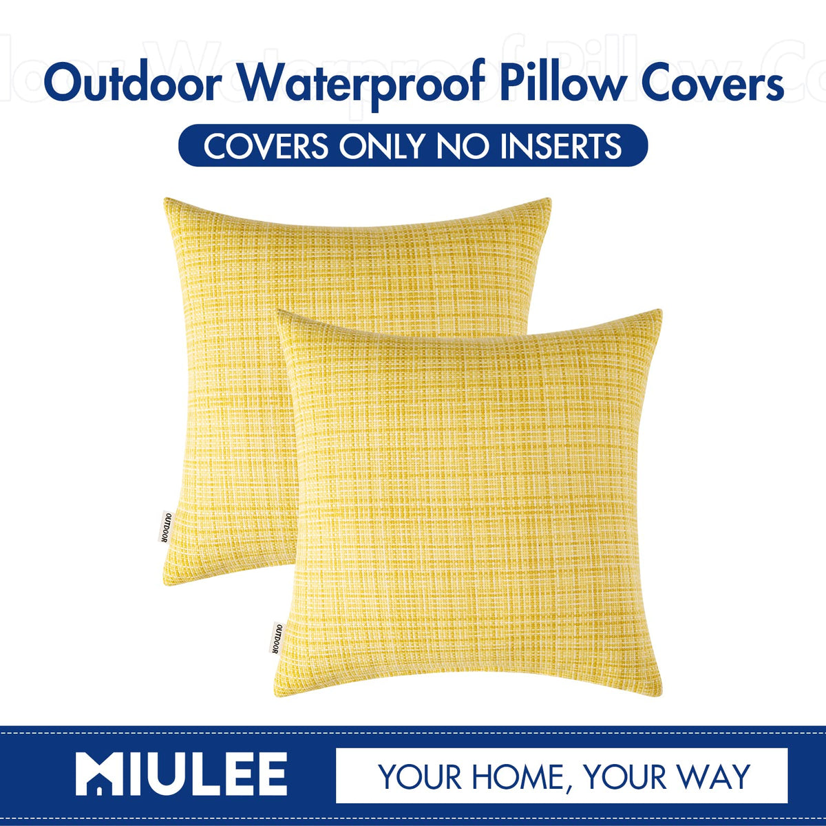 MIULEE pack of two yellow pillow covers for versatile indoor/outdoor use.