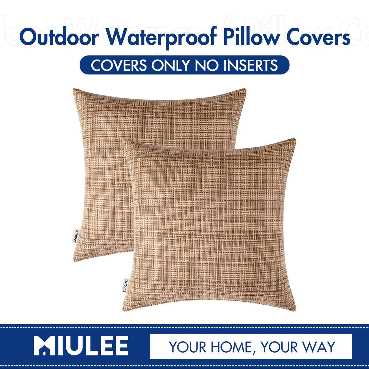 MIULEE pack of two beige 18x18 pillow covers ready for tents