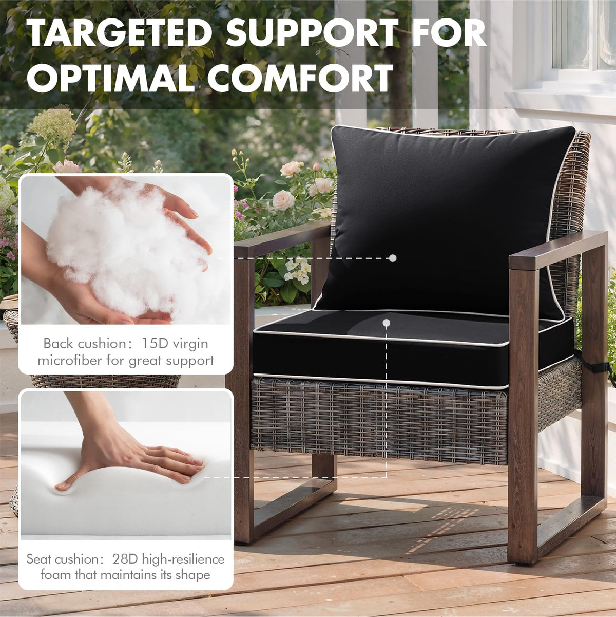 MIULEE seat cushion 28D high-resilience foam provides supportive, shape-retaining comfort.
