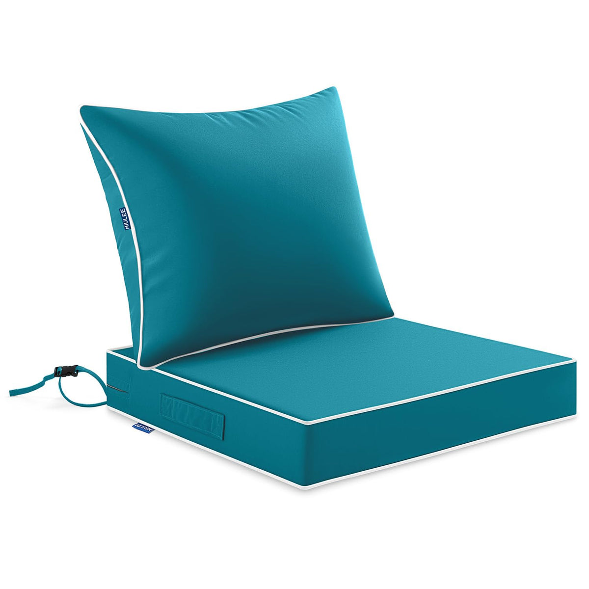 MIULEE Teal outdoor seat cushion front view shows slip-resistance on the base.