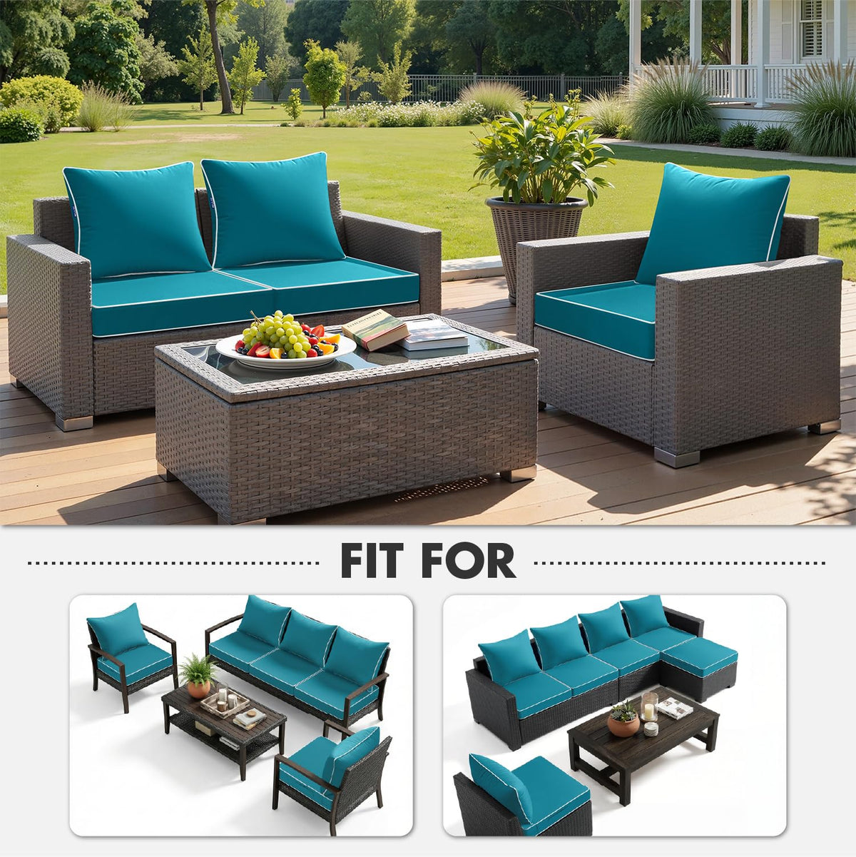 MIULEE Teal cushion zipper detail emphasizes easy installation and water resistance.