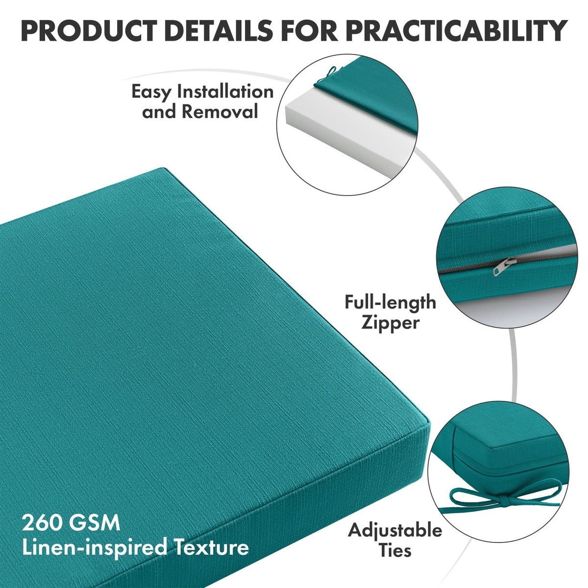 MIULEE turquoise cushion tie system secures cushions on various chair styles