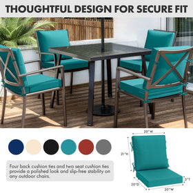 MIULEE turquoise cushion on outdoor chair demonstrates secure fit with ties and zipper