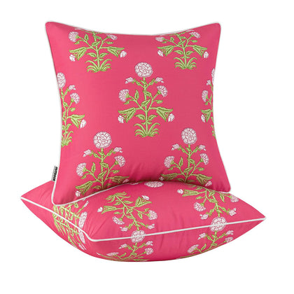 MIULEE vintage floral pillow cover 18x18 with piping enhances outdoor seating