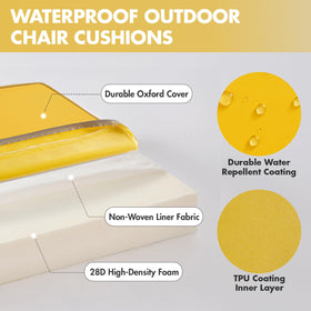 MIULEE yellow cushions measure 18.5 by 16 inches for a snug fit