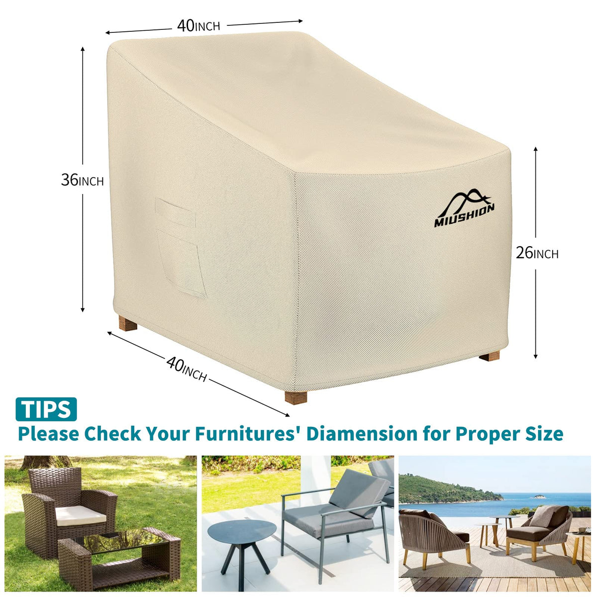 Miushion adjustable buckles and elastic drawstring keep covers in place.