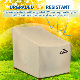 Miushion beige 600D Oxford fabric provides durable outdoor chair protection.
