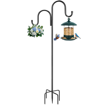 MIUVIBENI 95-inch double shepherds hook outdoors for lanterns and feeders.