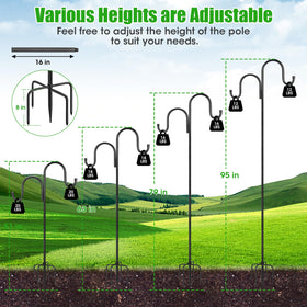 Lightweight plant display hook adds vertical interest to a patio.