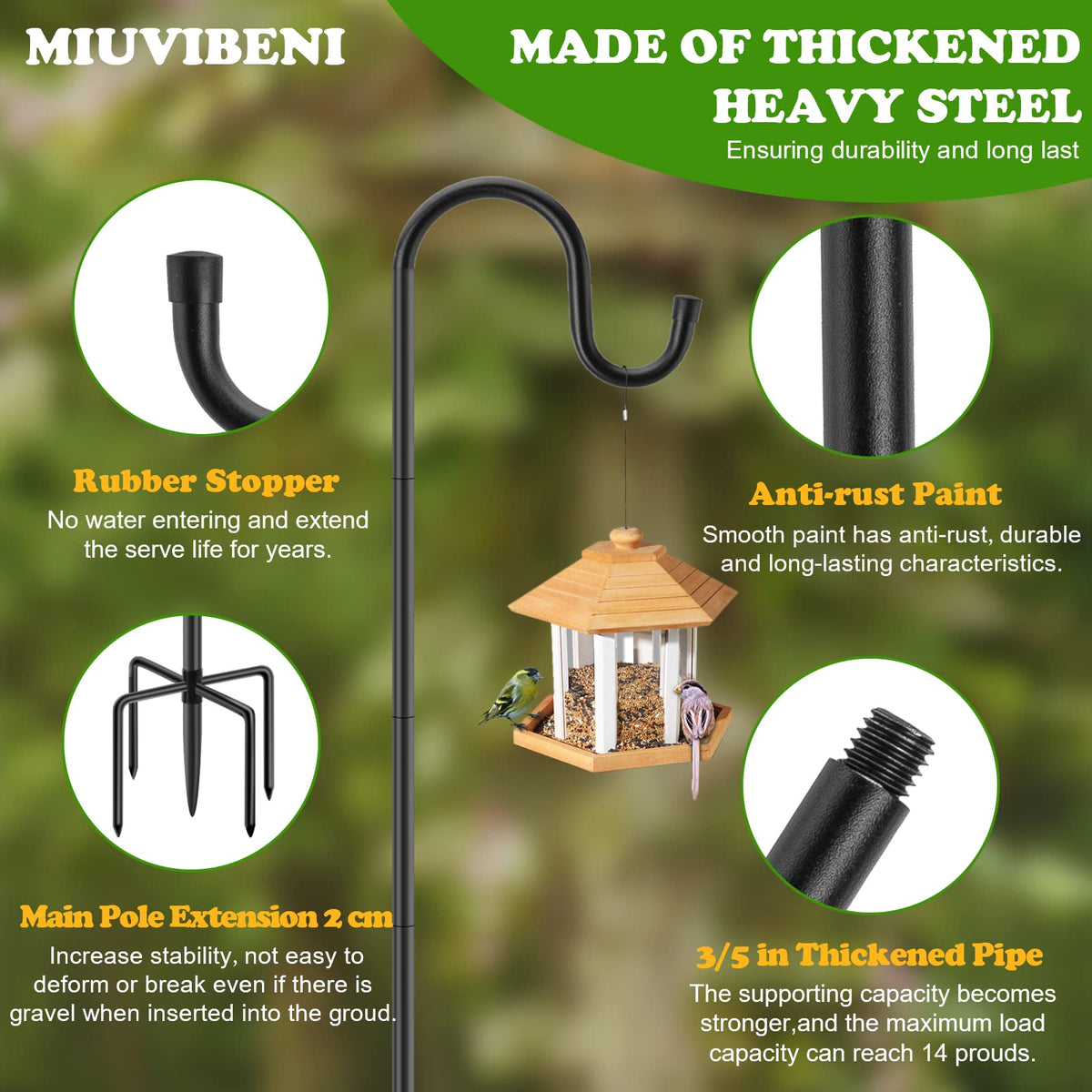 MIUVIBENI outdoor plant hanger ideal for suspending plants, baskets, and decorative items.