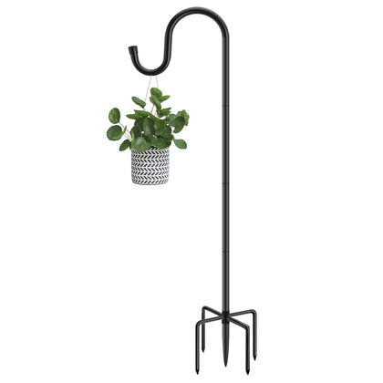 MIUVIBENI shepherds hook with five-prong base supports heavy feeders and decor.