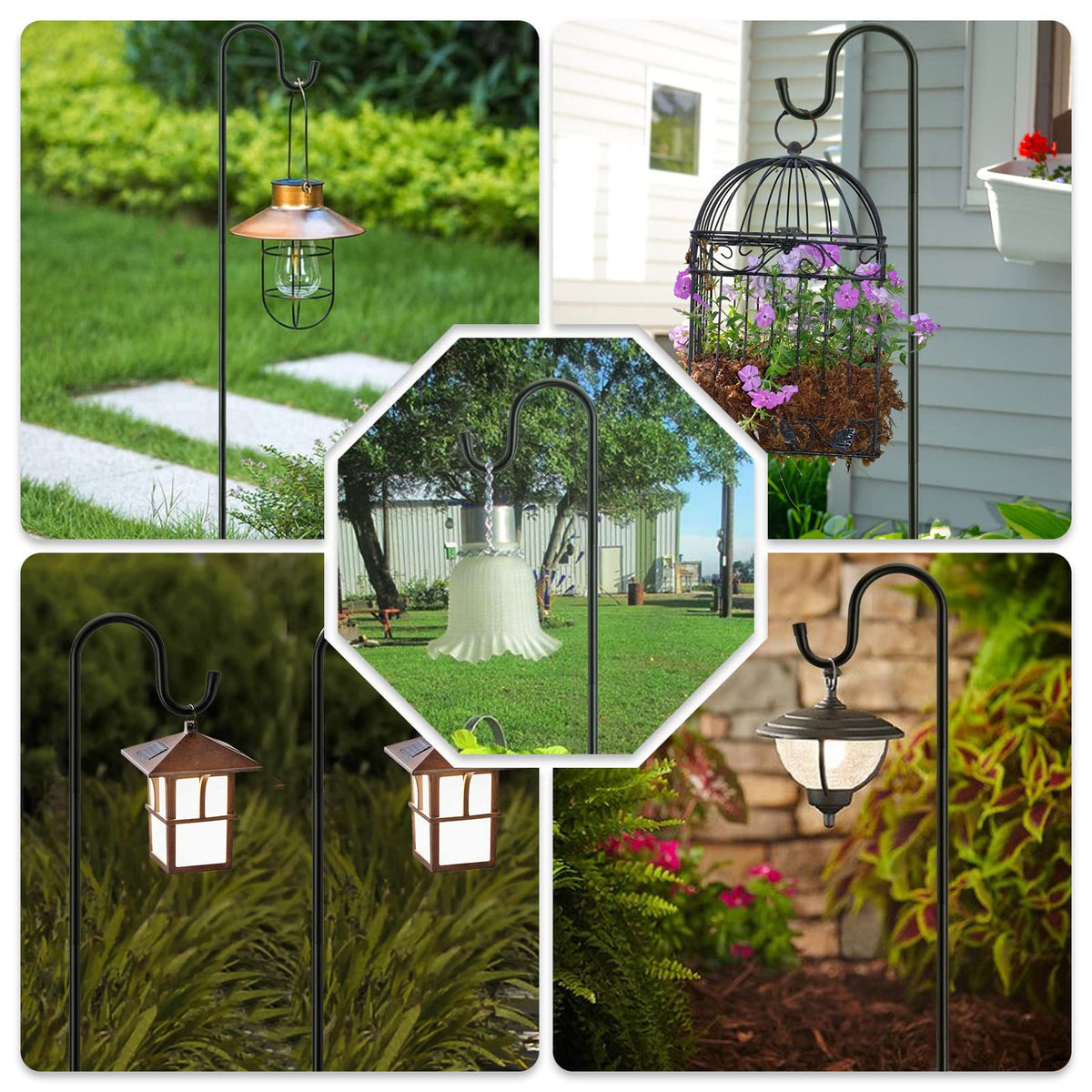 MIUVIBENI outdoor shepherds hook shows adjustable height for different items