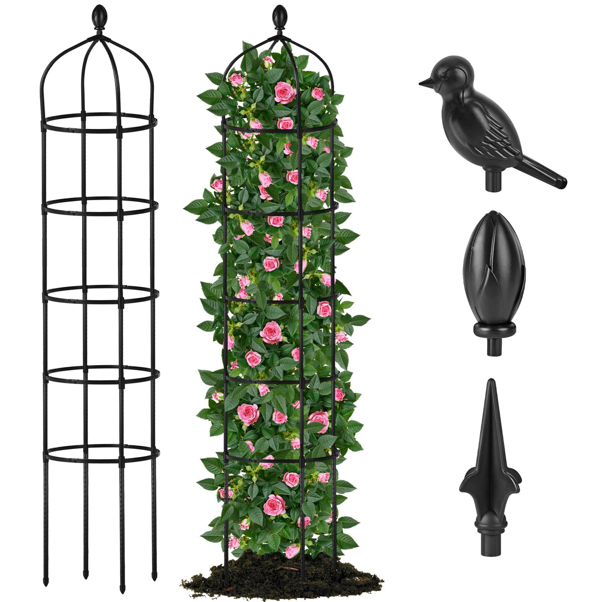 Miuwauer garden obelisk trellis in matte black provides tall support for climbing plants outdoors