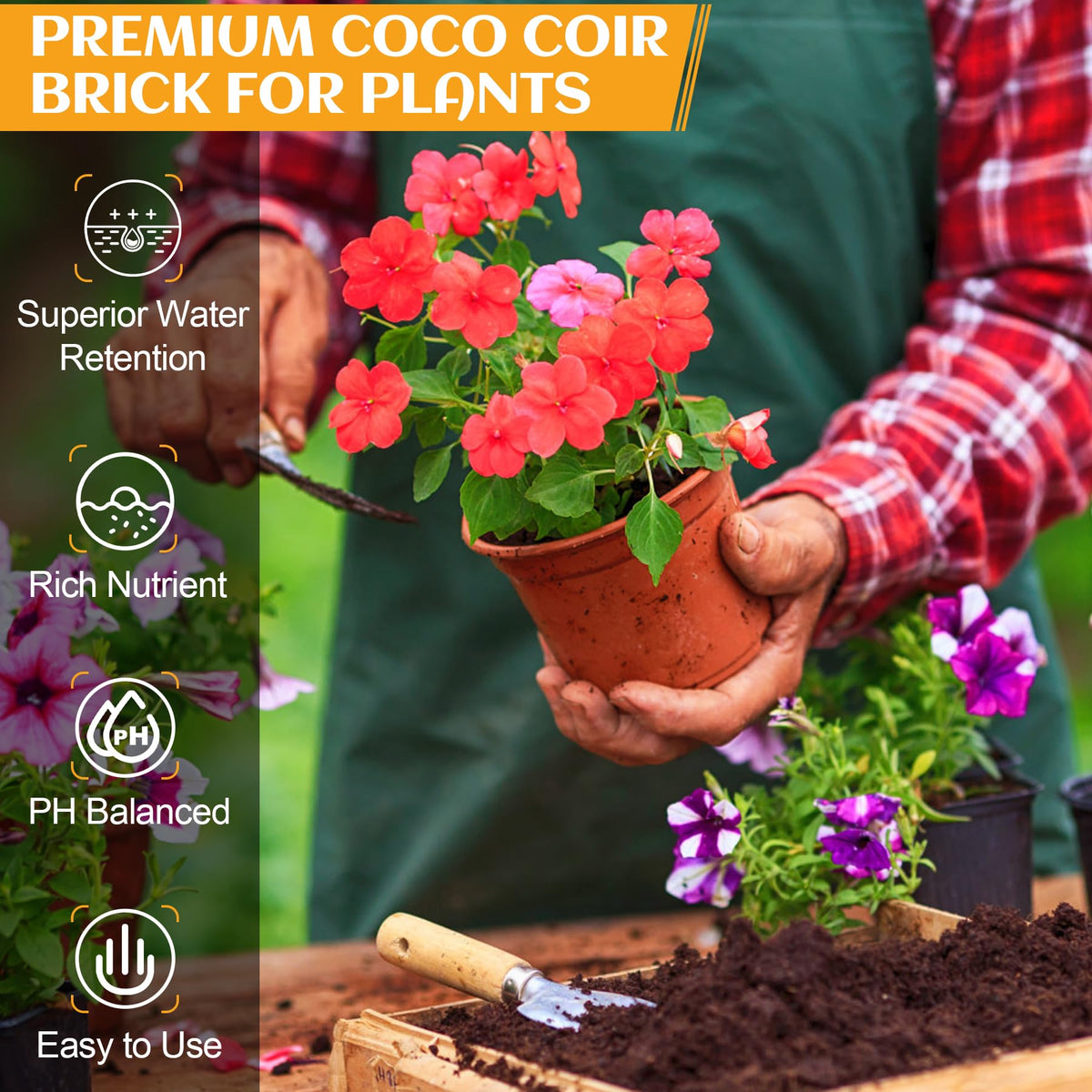 Miuwauer organic coco coir brick expanded into light, aerated mix for roots.