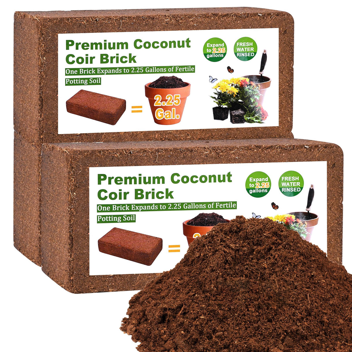 Miuwauer Organic Coco Coir Bricks packaging image, convenient starter for home gardens.