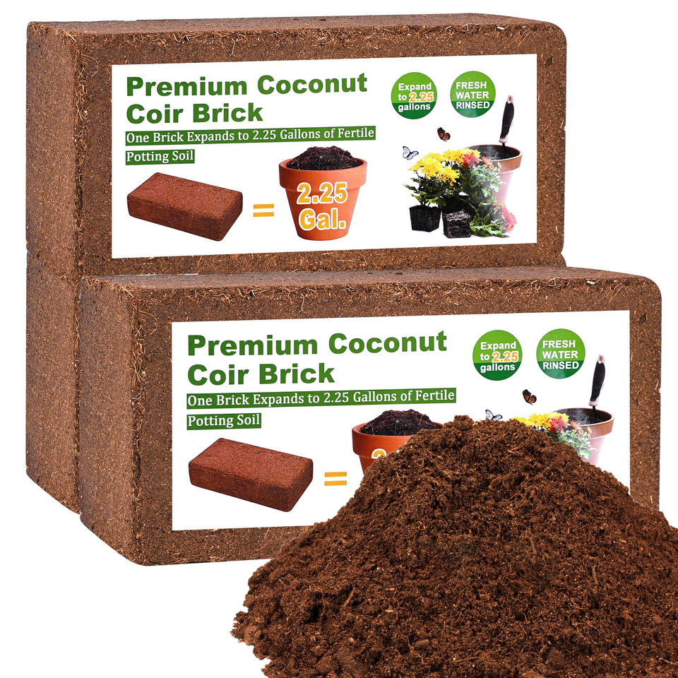 Miuwauer Organic Coco Coir Bricks packaging image, convenient starter for home gardens.