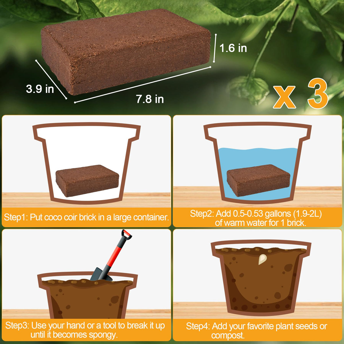 Miuwauer coco coir bricks soaking and expanding into fluffy growing medium for seedlings.