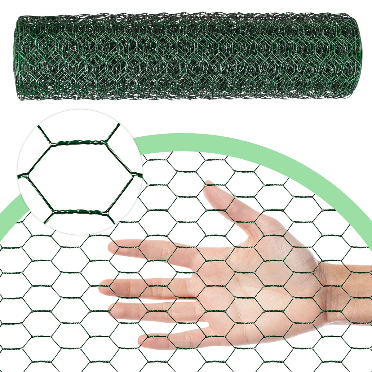 Miuwauer PVC-coated chicken wire provides weather resistance for outdoor projects.