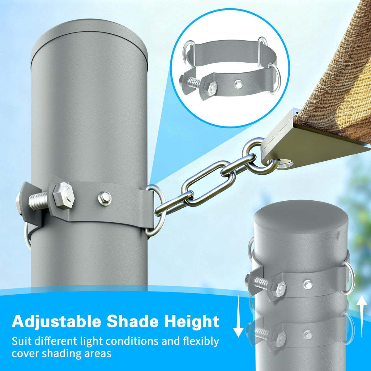 Miveda adjustable-height shade sail poles for tailored coverage