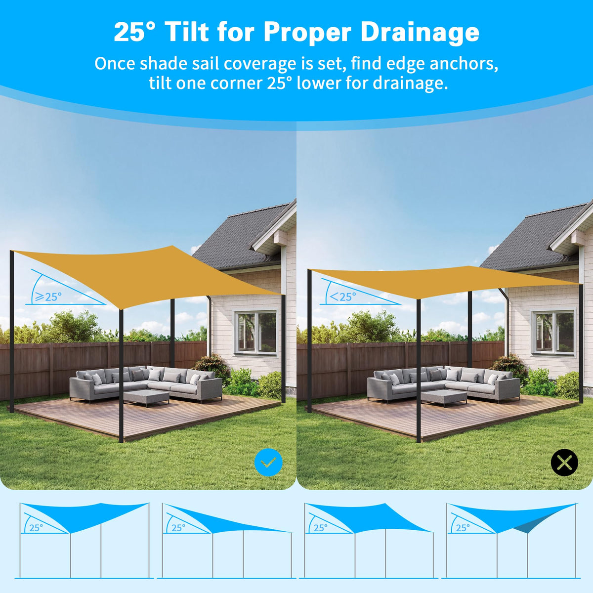 Miveda shade-sail poles with D-clamp for secure mounting