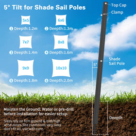 Miveda shade-sail poles installed in garden setup for sun protection