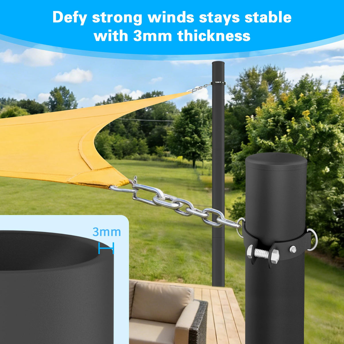 Miveda 2-pack shade-sail poles in black finish