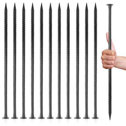 MIVIDE 12 pack 16 inch stake top view; durable galvanized steel for secure ground anchoring.