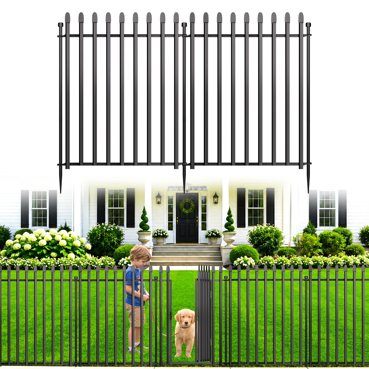 MIWEVRO 10-panel fence with gate, portable no-dig barrier for pets and garden beds.