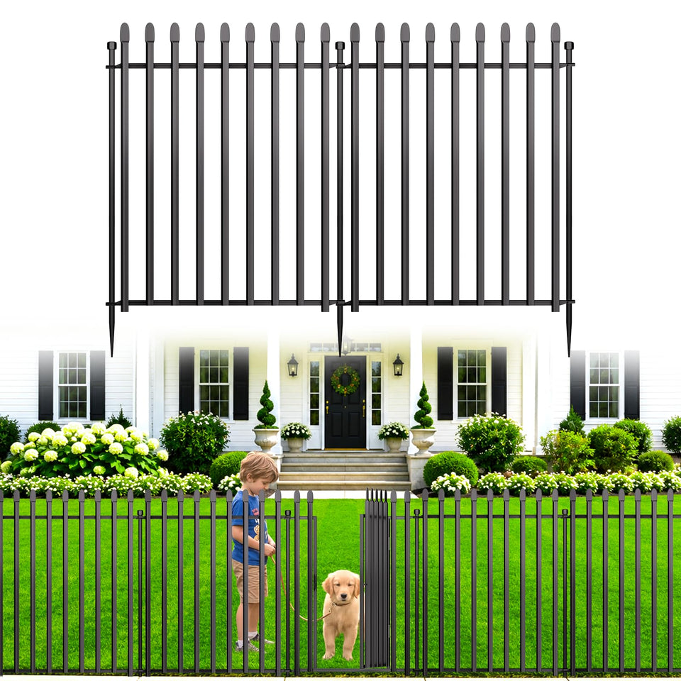 MIWEVRO 10-panel fence with gate, portable no-dig barrier for pets and garden beds.