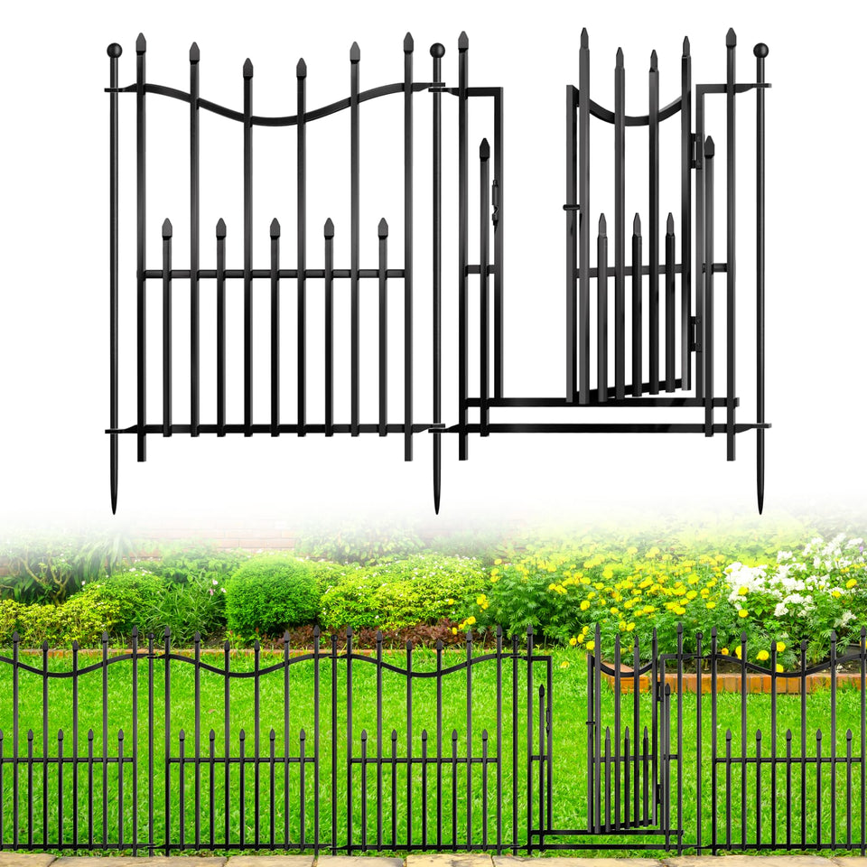 MIWEVRO 10-panel no-dig garden fence with gate protects flower beds while adding decorative touch