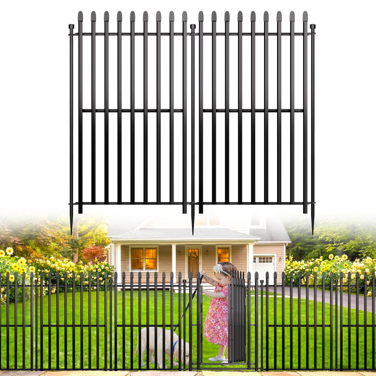 MIWEVRO 10-panel no-dig garden fence panels used as a portable border for beds.