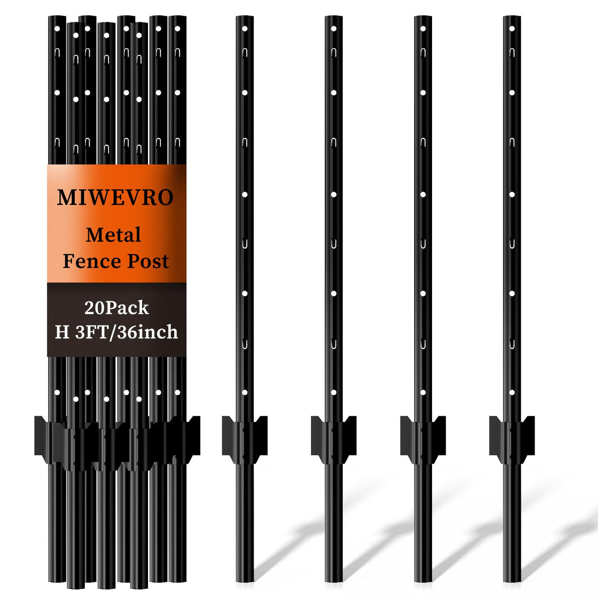 MIWEVRO 20-pack garden fence post shows durable outdoor U-post for fencing.