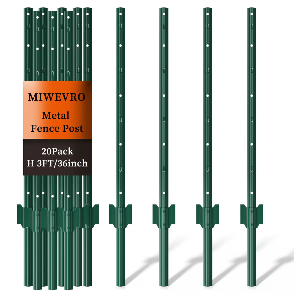 MIWEVRO 20-pack green garden fence posts for quick no-dig setup