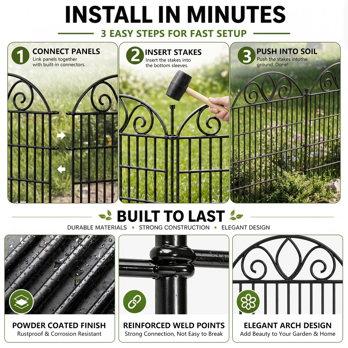 MIWEVRO garden border fence protects beds and edging.