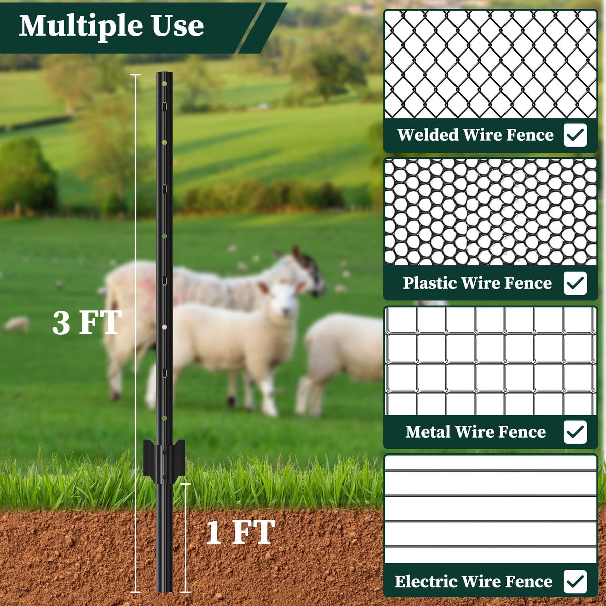 MIWEVRO post line with adjustable hooks enables flexible fencing.