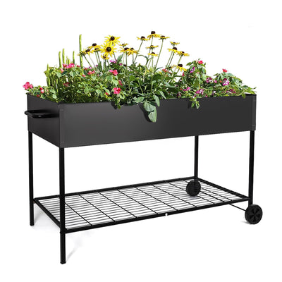MIXC large metal garden bed with sturdy legs set up outdoors.