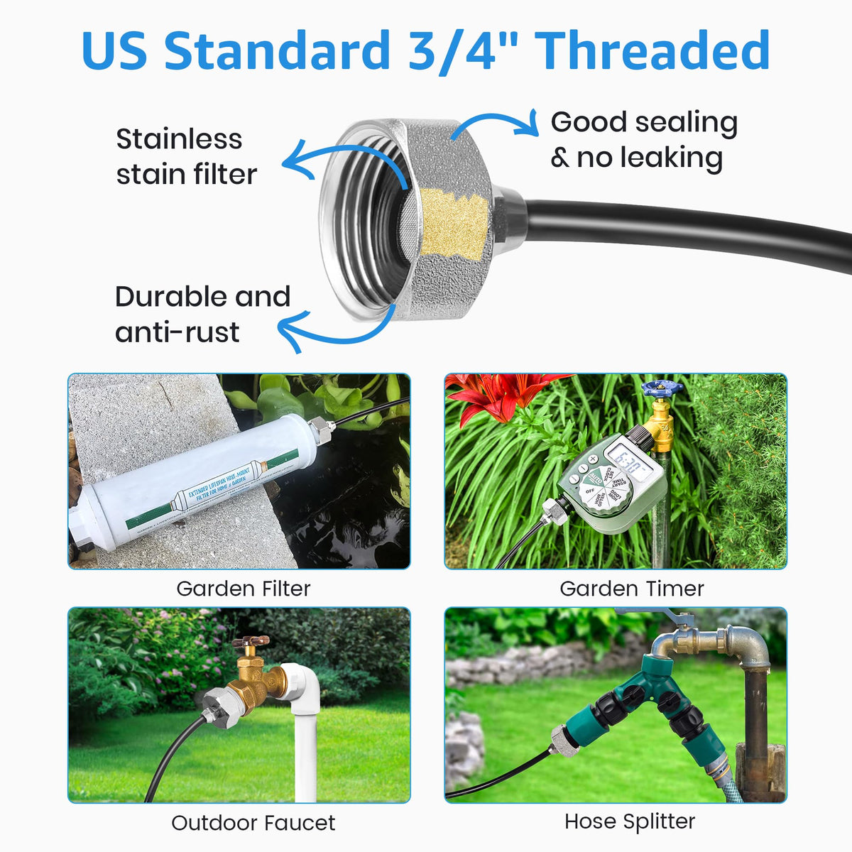 MIXC 3/4 inch brass adapter enabling quick hose connection