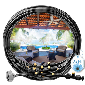 MIXC misters on an outdoor patio with a 75 ft line delivering cool, comfortable air