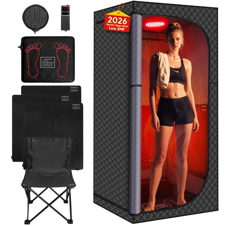 MIXC Upgraded Low EMF Infrared Sauna Box front view for a compact home spa setup