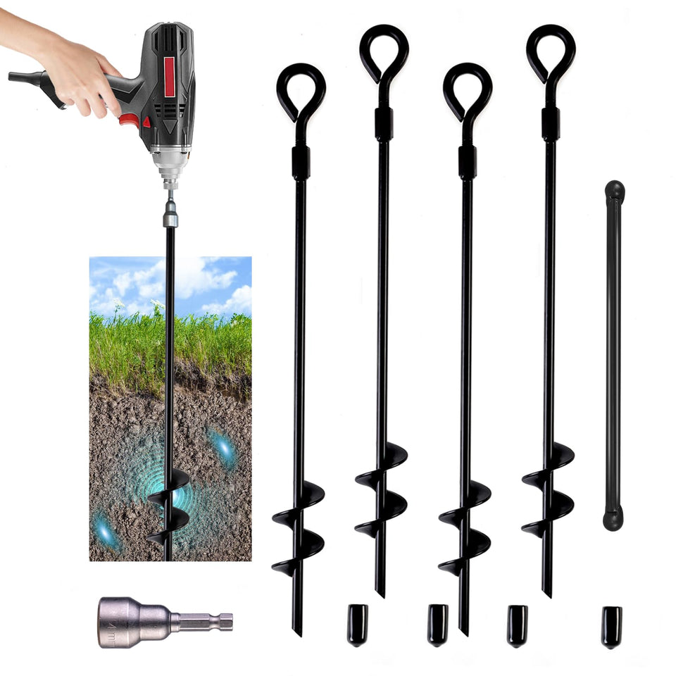 MIXXIDEA ground anchor 18-inch spiral in ground helps secure tents and canopies.
