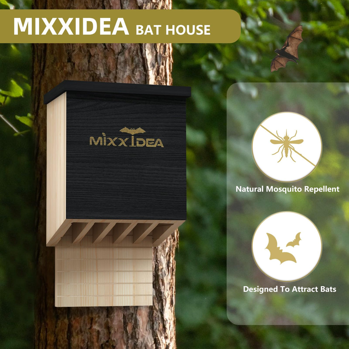 MIXXIDEA cedar wood bat box construction for durable outdoor housing