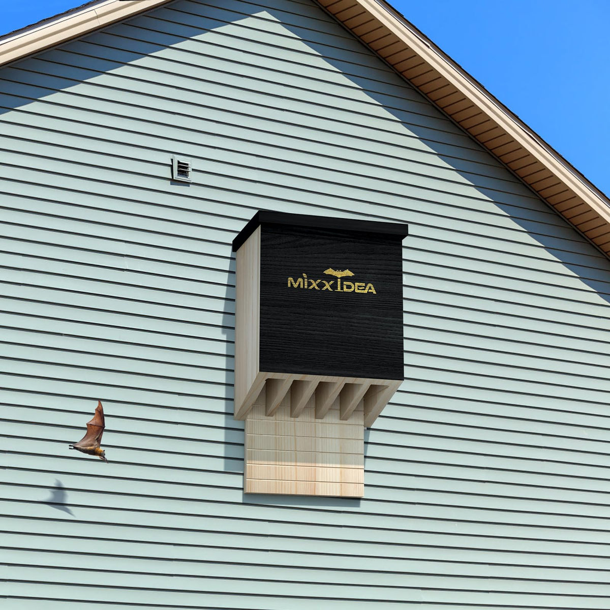 MIXXIDEA outdoor bat house mounted on a tree ready for roosting