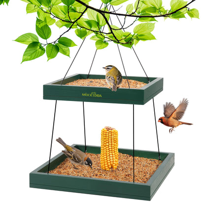 MIXXIDEA bird feeder hanging tray two-tier green attracts wild birds in the garden