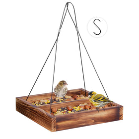 MIXXIDEA bird feeder hanging tray wooden platform showing a generous feeding area for many birds