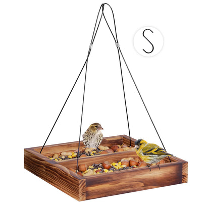 MIXXIDEA bird feeder hanging tray wooden platform showing a generous feeding area for many birds