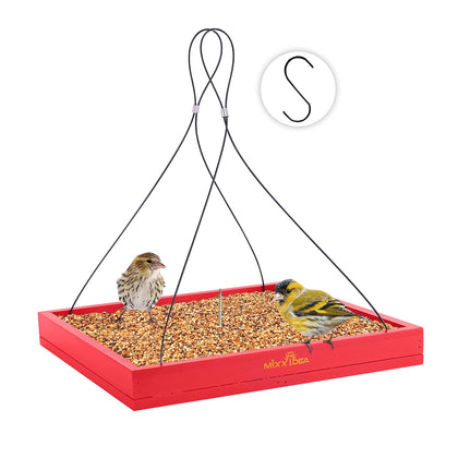 MIXXIDEA Bird Feeder Hanging Tray Wooden Platform invites a variety of birds.