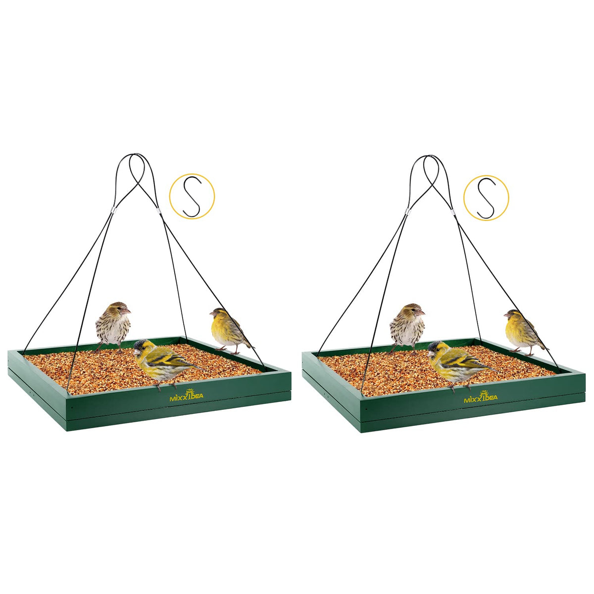 MIXXIDEA bird feeder hanging tray with wide feeding area for diverse backyard birds.