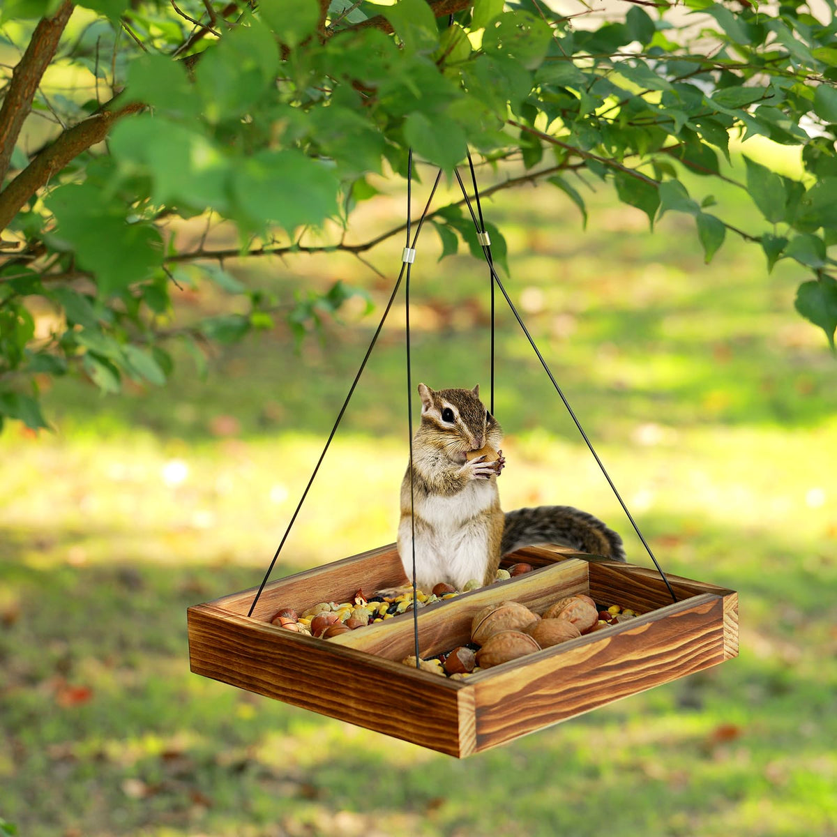 MIXXIDEA garden bird feeder tray wooden structure blends with outdoor décor